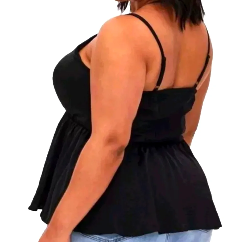 Torrid Peplum Cami Top Woman Plus 5X Summer Whimisgoth Black Satin Smocked NWT - Picture 2 of 10